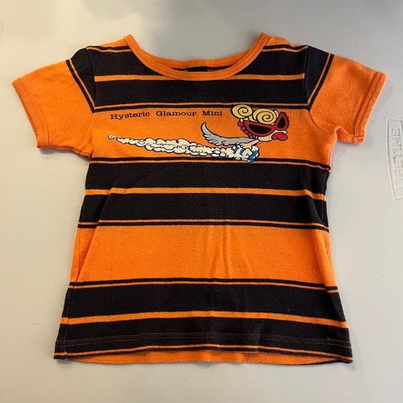 Hysteric Glamour Mini‎ Striped Orange Black Graphic Tee Shirt Women - Picture 2 of 9